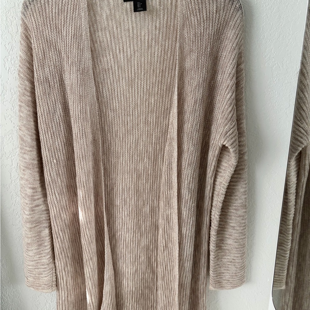Tahari Light Brown Open-Front Cardigan